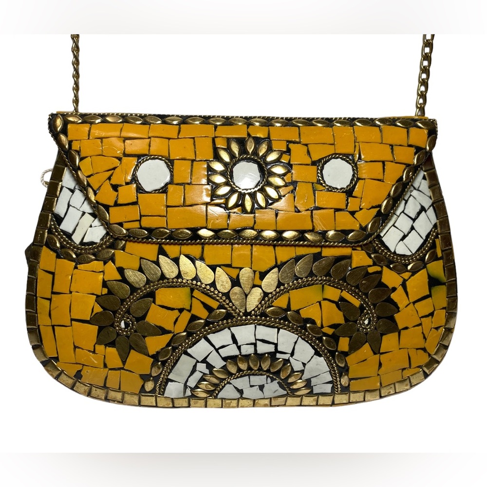 Antik Kraft Mosaic Pattern Yellow and Gold Women's Bag - Picture 5 of 13
